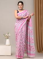 Cotton Baby Pink Casual Wear Printed Saree